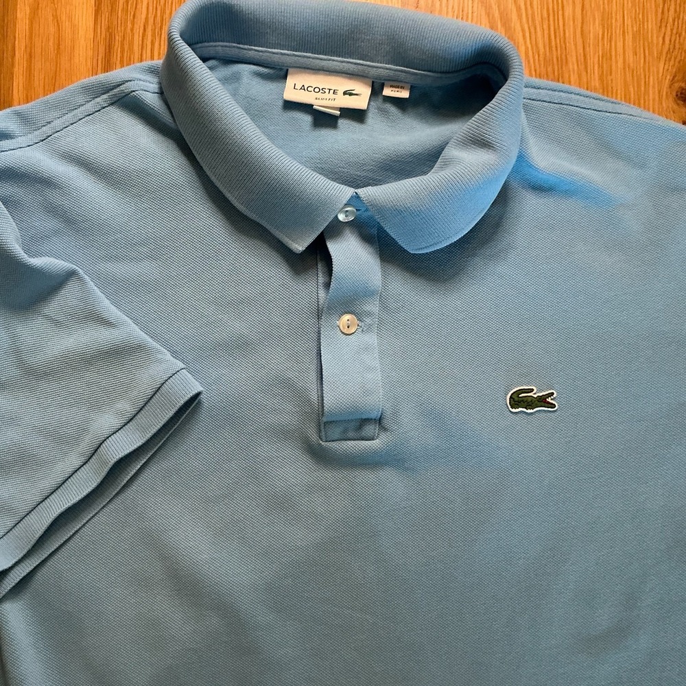 Lacoste PH4012 Polo Shirt Mens XXL Light Blue Slim Fit Cotton Pique